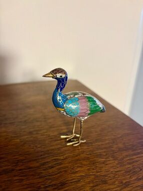 Decorative Cloisonné Enamel Bird Figurine - Multicolor